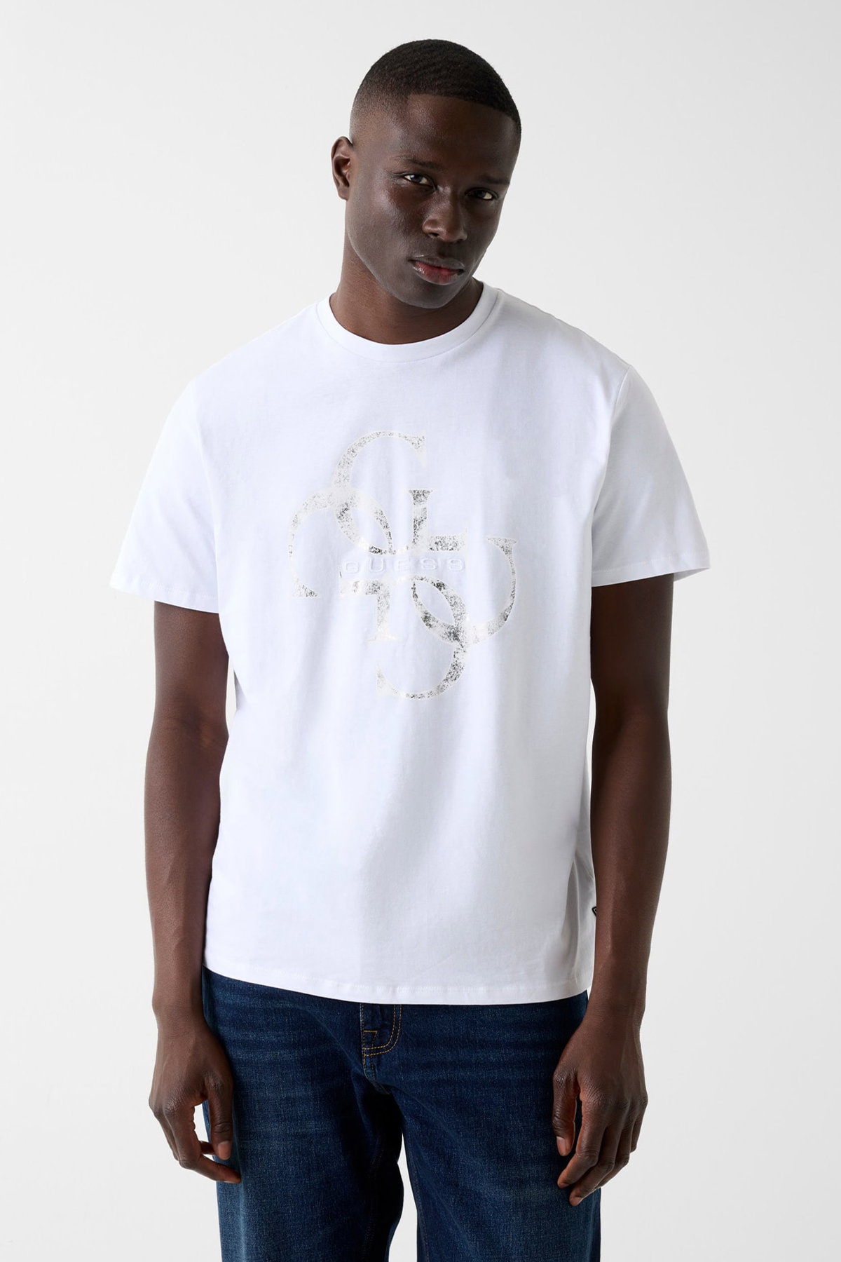 Guess Erkek Bisiklet Yaka T-shirt Beyaz