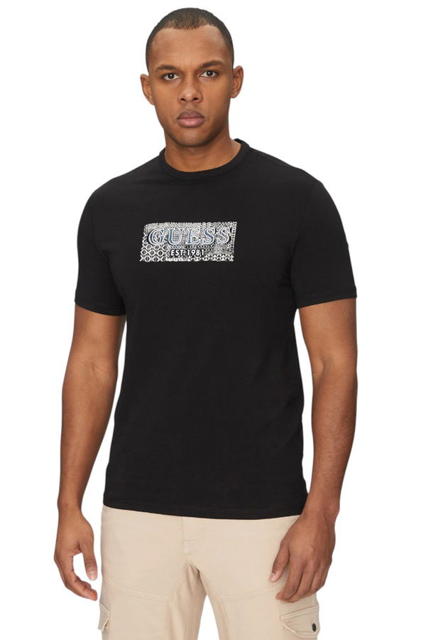 Guess Baskılı Erkek T-shirt Siyah