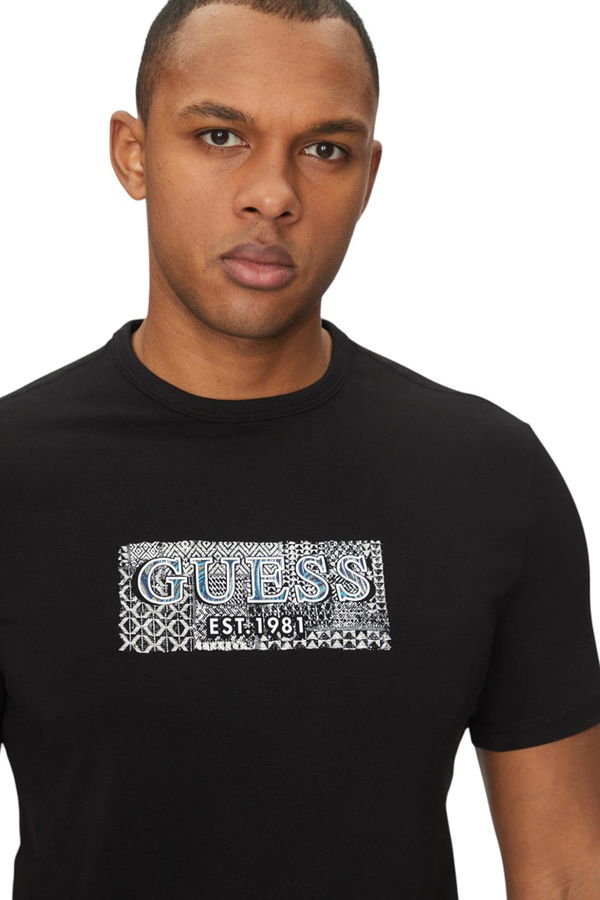 Guess Baskılı Erkek T-shirt Siyah