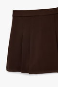 Koton Standart Bel Pileli Şortlu Mini Etek KAHVERENGİ