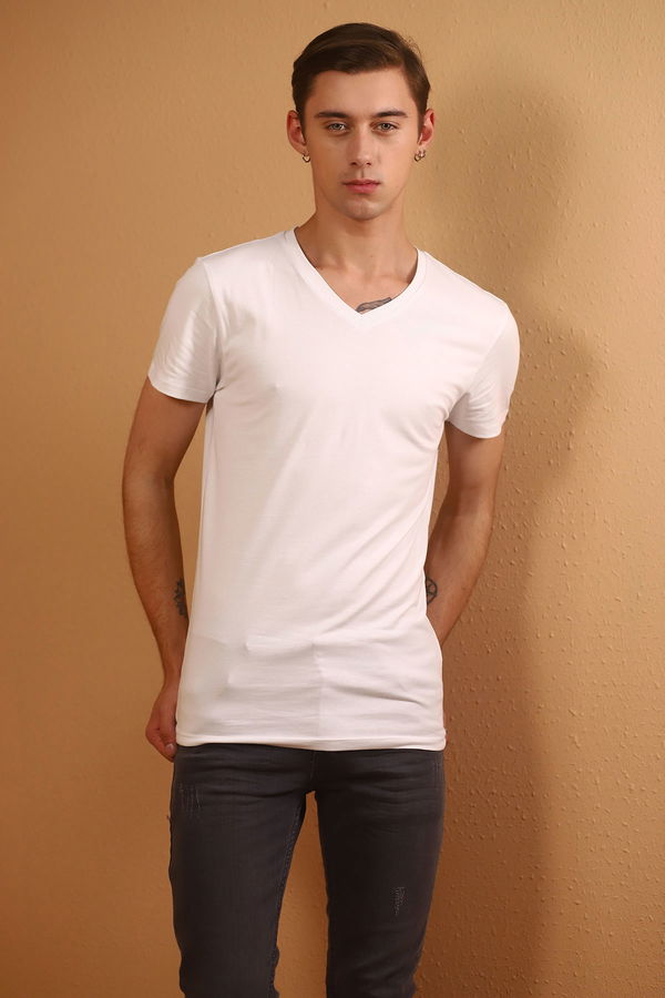 STRETCH V YAKA T-SHIRT BEYAZ BEYAZ STRETCH V YAKA T-SHIRT BEYAZ BEYAZ