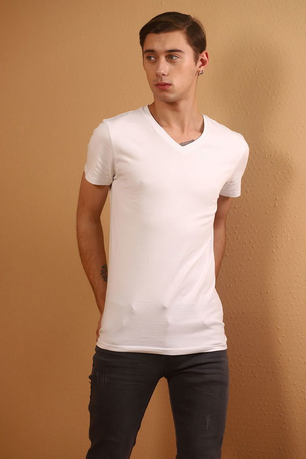STRETCH V YAKA T-SHIRT BEYAZ BEYAZ STRETCH V YAKA T-SHIRT BEYAZ BEYAZ