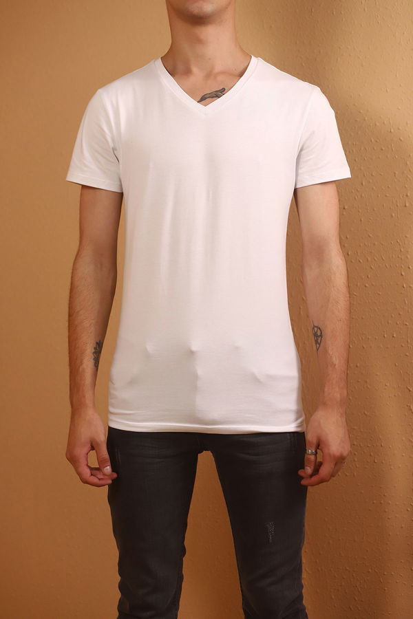 STRETCH V YAKA T-SHIRT BEYAZ BEYAZ STRETCH V YAKA T-SHIRT BEYAZ BEYAZ