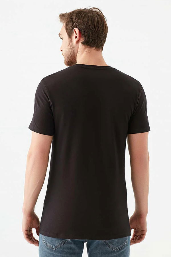 STRETCH V YAKA T-SHIRT SIYAH SIYAH