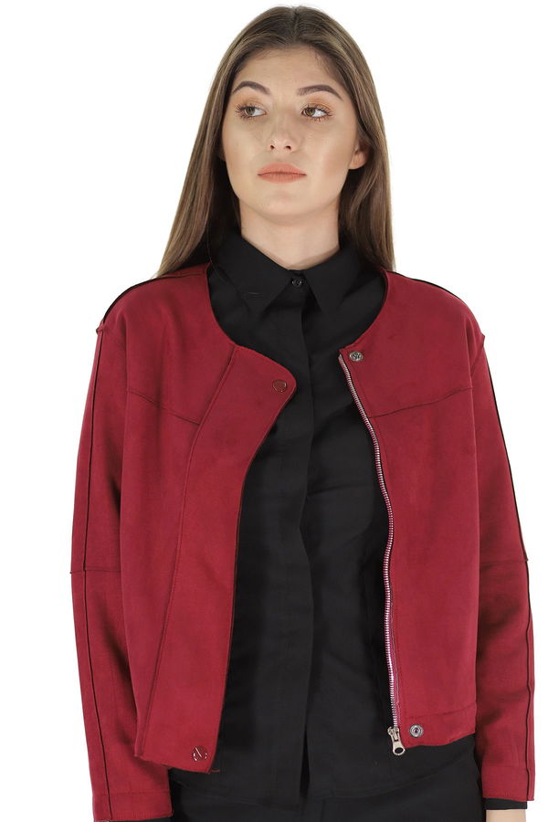 Süet Kısa Ceket BORDO Süet Kısa Ceket BORDO