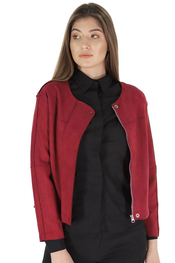Süet Kısa Ceket BORDO Süet Kısa Ceket BORDO