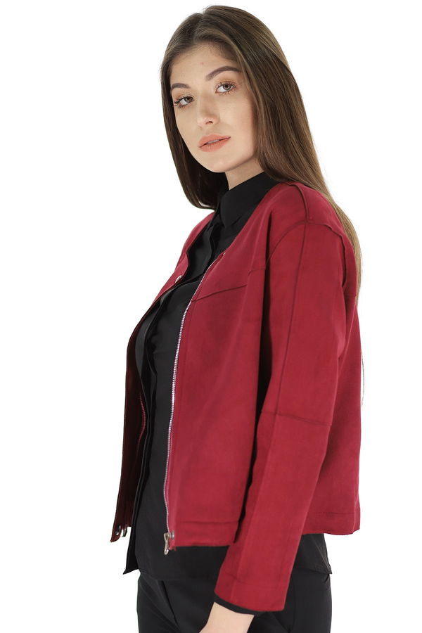 Süet Kısa Ceket BORDO Süet Kısa Ceket BORDO