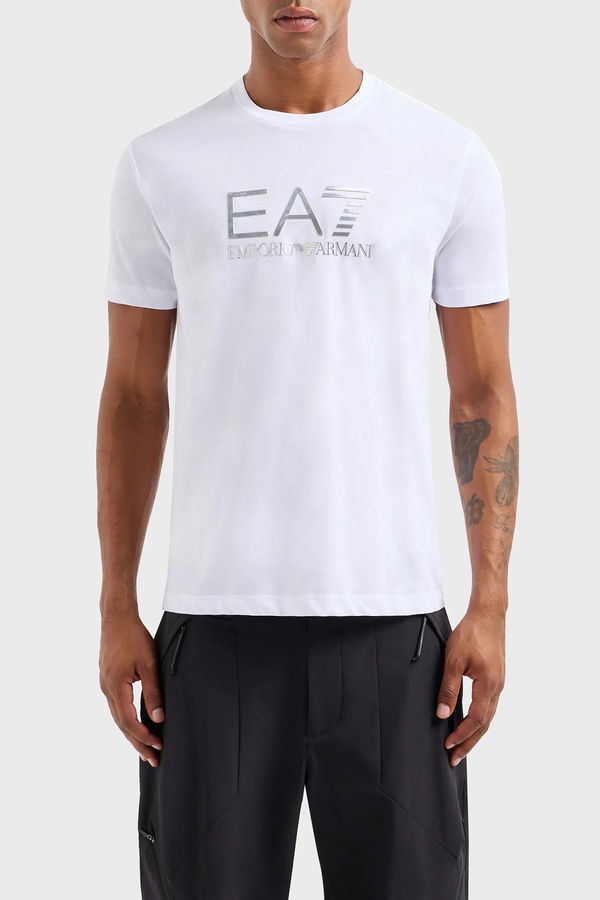 EA7 Bisiklet Yaka Baskılı Erkek T-shirt BEYAZ