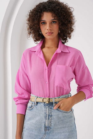 Gabria Tek Cep Keten Gömlek PEMBE Gabria Tek Cep Keten Gömlek PEMBE