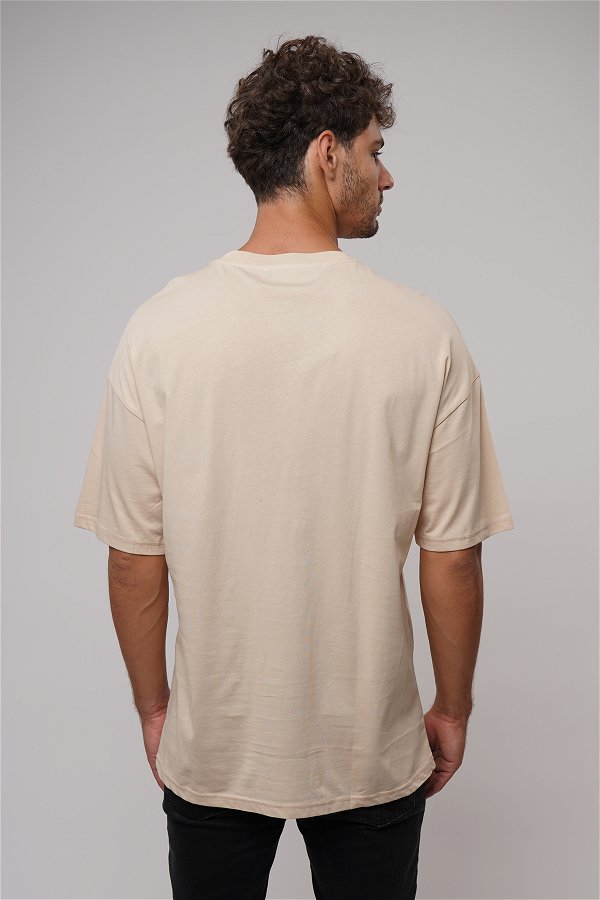 Tek Cepli Oversize T-shirt BEJ