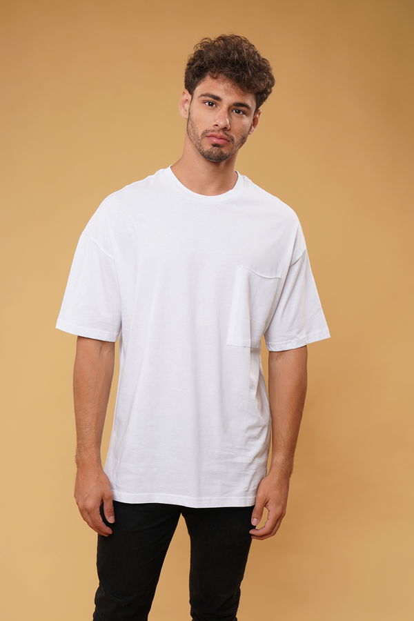 Tek Cepli Oversize T-shirt Beyaz