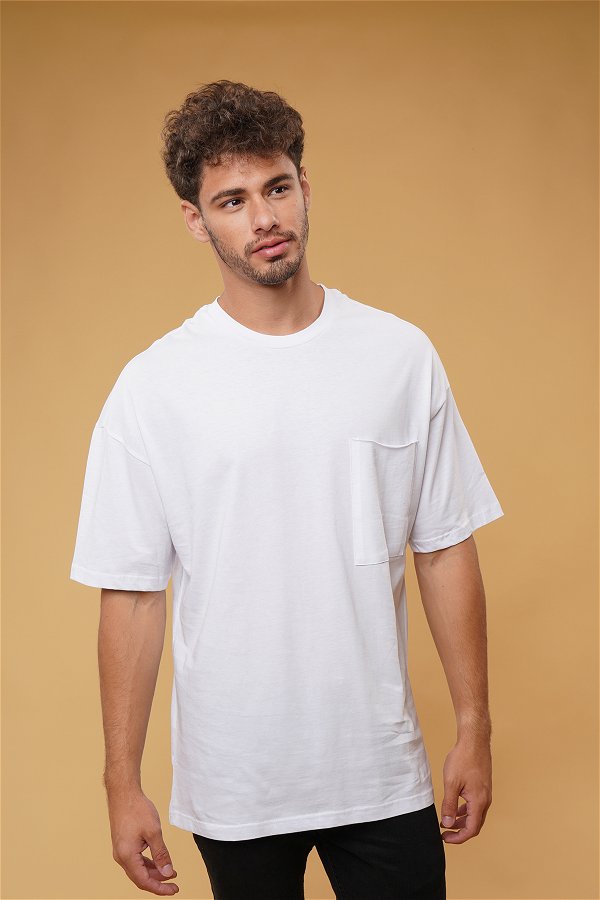 Tek Cepli Oversize T-shirt Beyaz