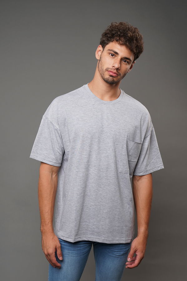 Tek Cepli Oversize T-shirt GRI