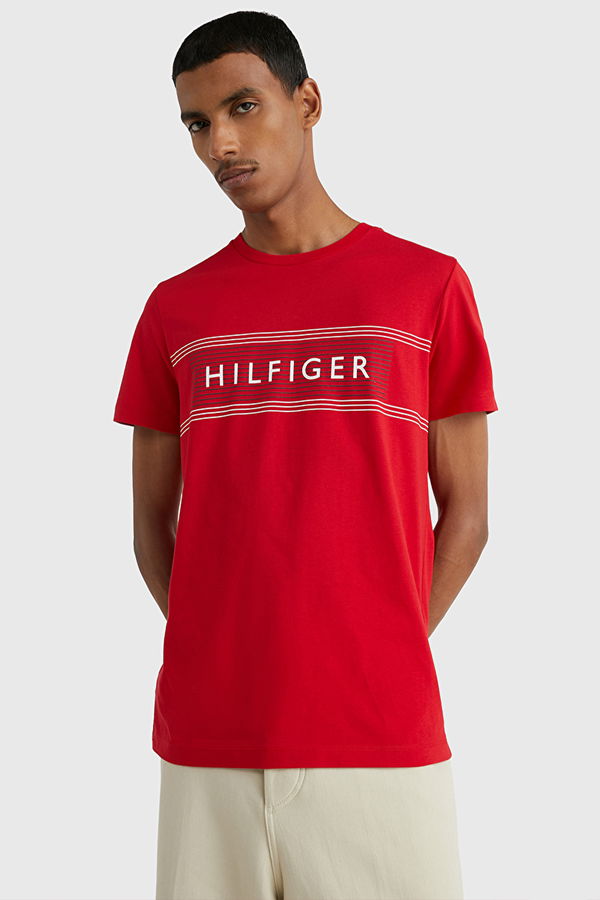 Tommy Hilfiger Bisiklet Yaka T-shirt KIRMIZI