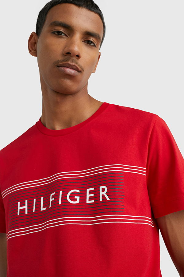 Tommy Hilfiger Bisiklet Yaka T-shirt KIRMIZI