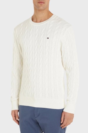 Tommy Hilfiger Erkek Bisiklet Yaka Kazak KREM