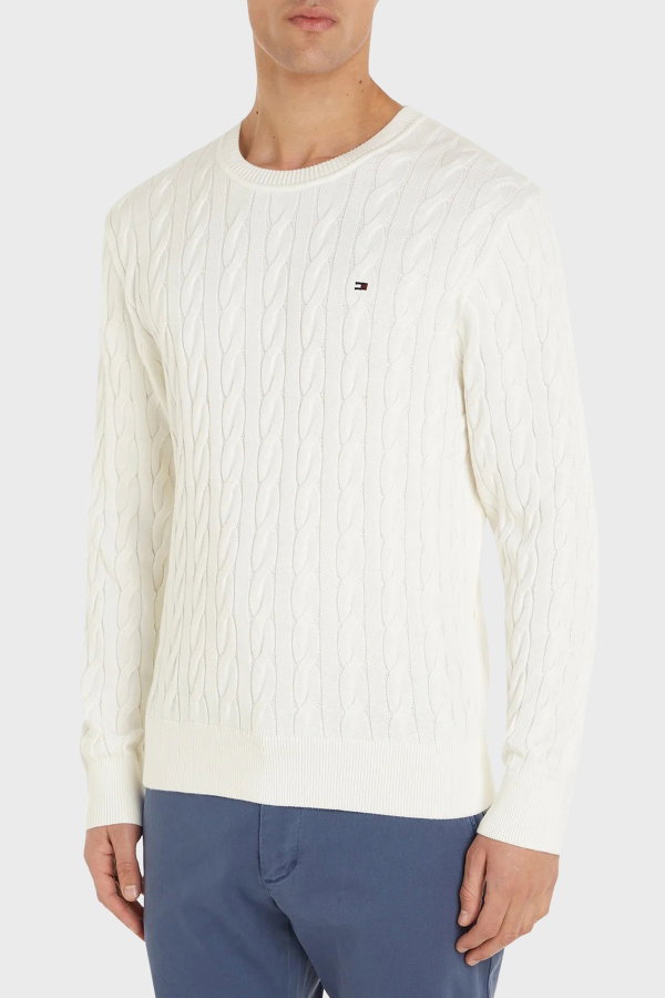 Tommy Hilfiger Erkek Bisiklet Yaka Kazak KREM