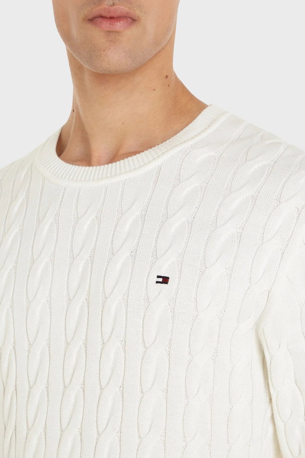 Tommy Hilfiger Erkek Bisiklet Yaka Kazak KREM