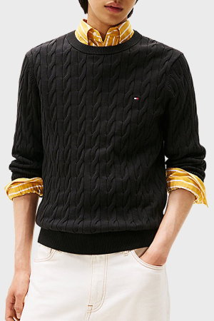 Tommy Hilfiger Erkek Bisiklet Yaka Kazak SIYAH