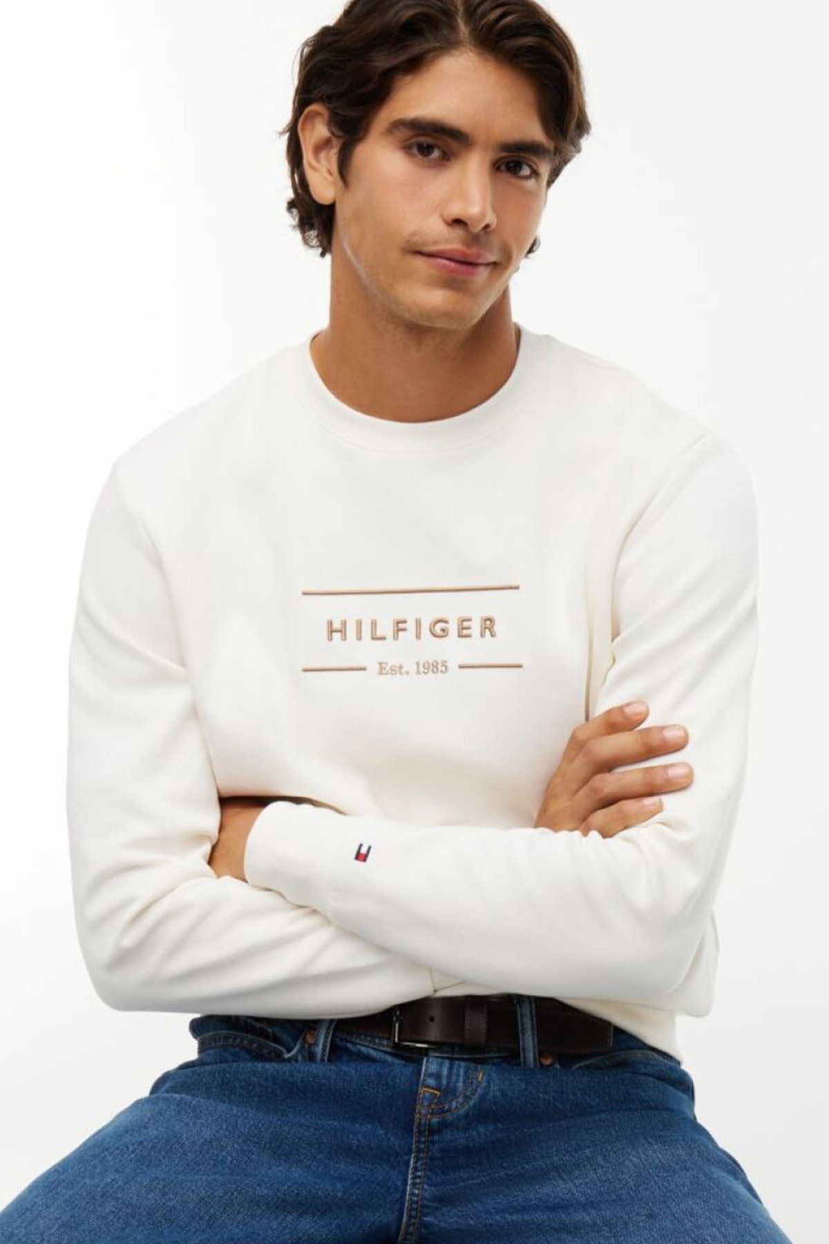 Tommy Hilfiger Erkek Bisiklet Yaka Sweatshirt KREM