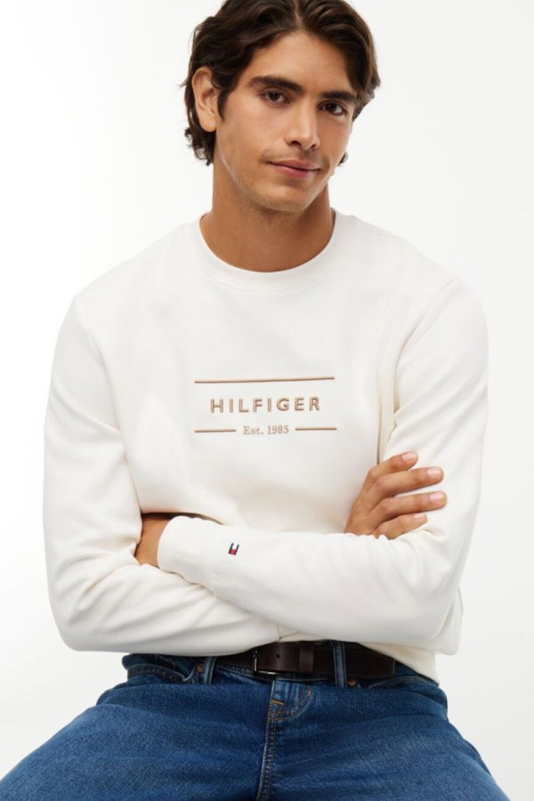 Tommy Hilfiger Erkek Bisiklet Yaka Sweatshirt KREM