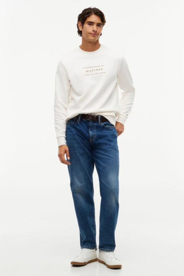 Tommy Hilfiger Erkek Bisiklet Yaka Sweatshirt KREM