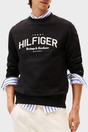 Tommy Hilfiger Erkek Bisiklet Yaka Sweatshirt SIYAH