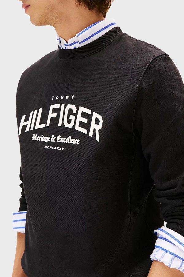 Tommy Hilfiger Erkek Bisiklet Yaka Sweatshirt SIYAH
