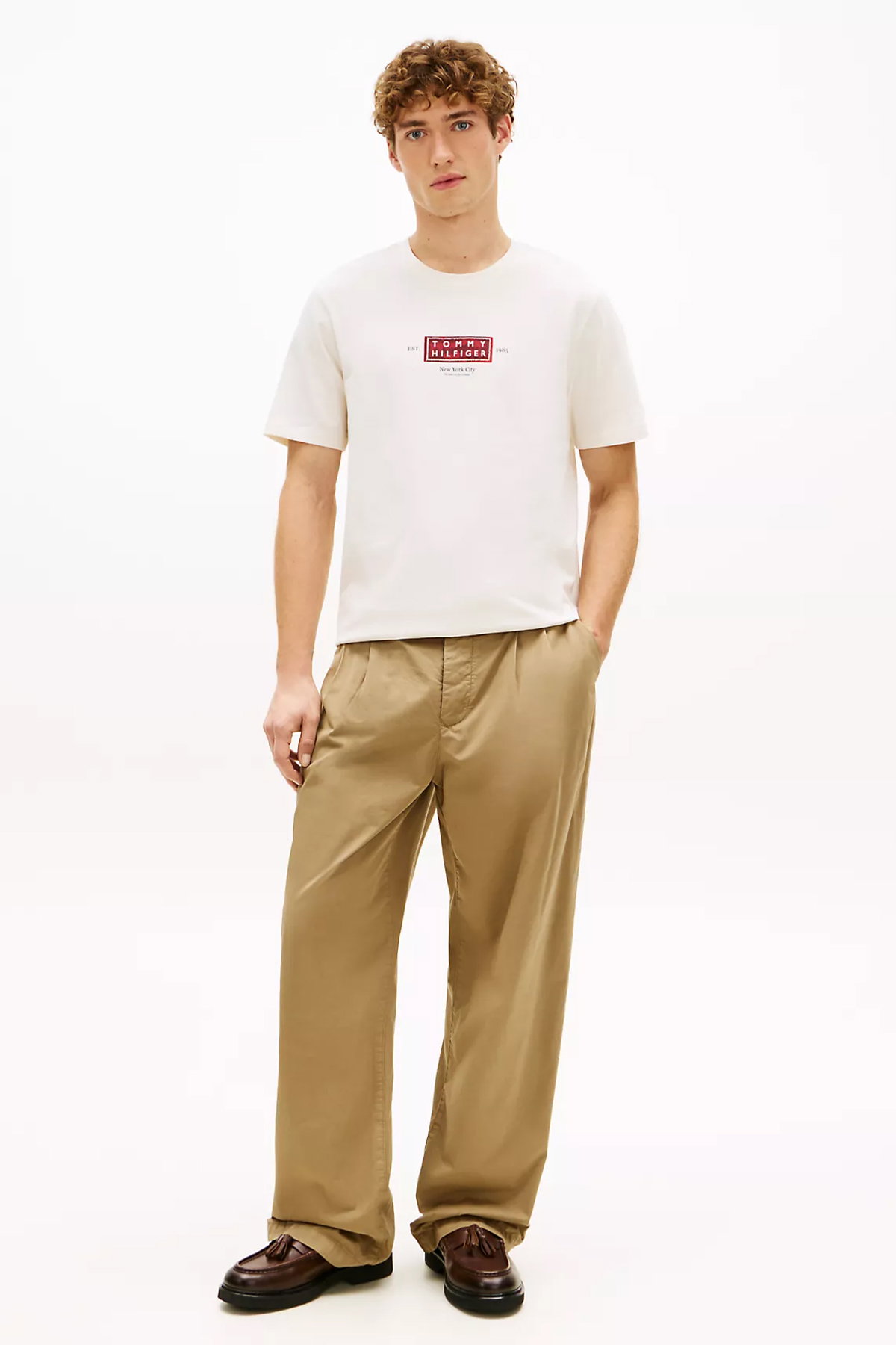 Tommy Hilfiger Bisiklet Yaka Erkek T-shirt KREM