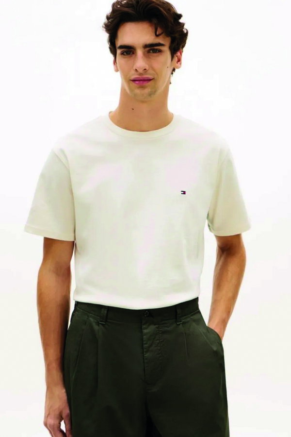 Tommy Hilfiger Erkek Bisiklet Yaka T-shirt KREM