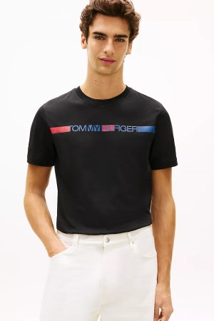 Tommy Hilfiger Erkek Bisiklet Yaka T-shirt SIYAH