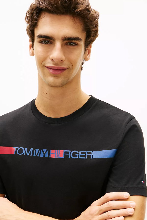 Tommy Hilfiger Erkek Bisiklet Yaka T-shirt SIYAH