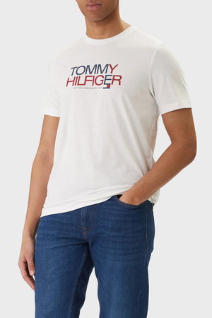 Tommy Hilfiger Bisiklet Yaka Erkek T-shirt Beyaz