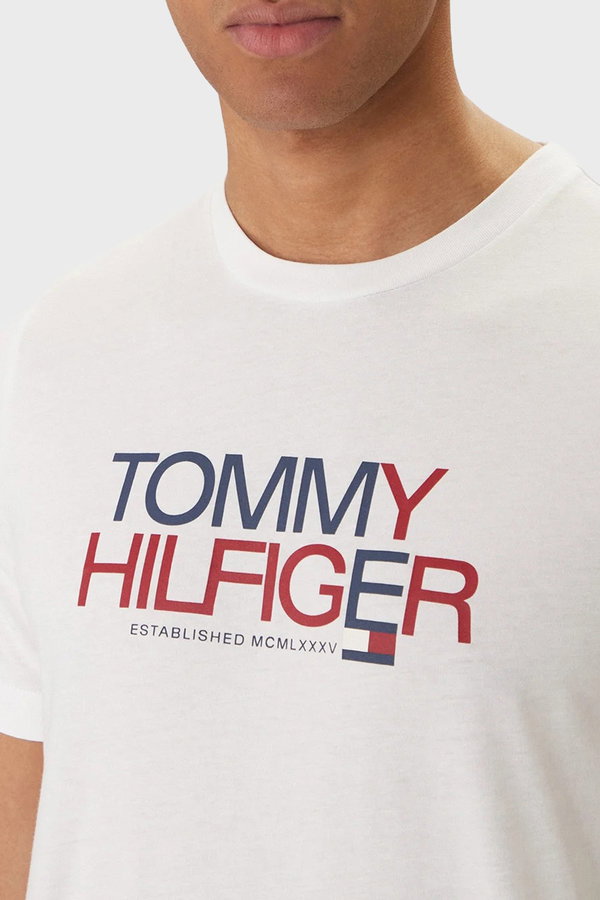 Tommy Hilfiger Bisiklet Yaka Erkek T-shirt Beyaz