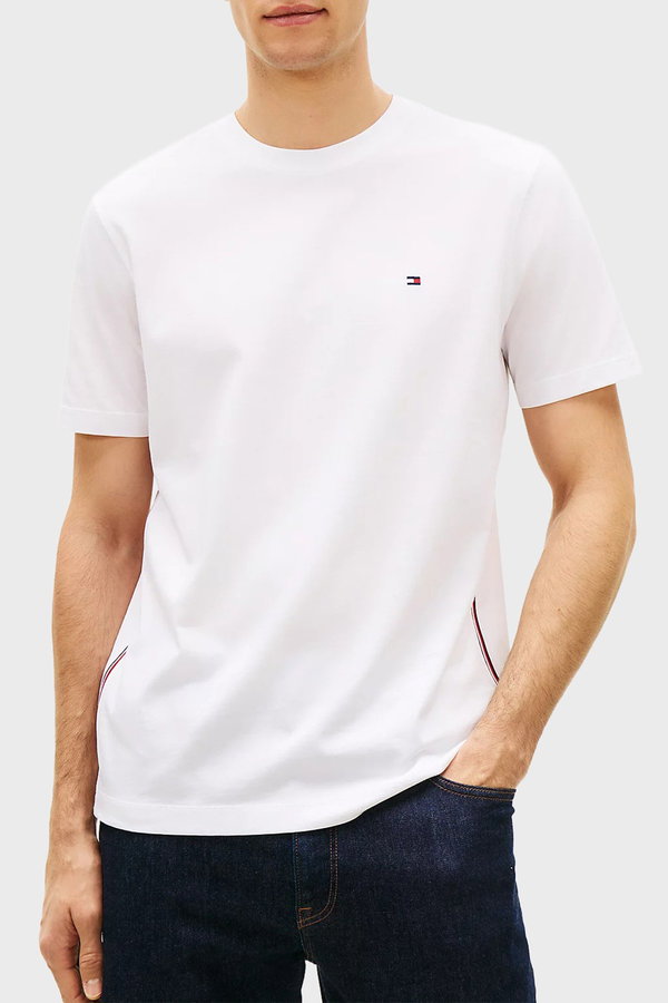 Tommy Hilfiger Erkek Bisiklet Yaka T-shirt Beyaz
