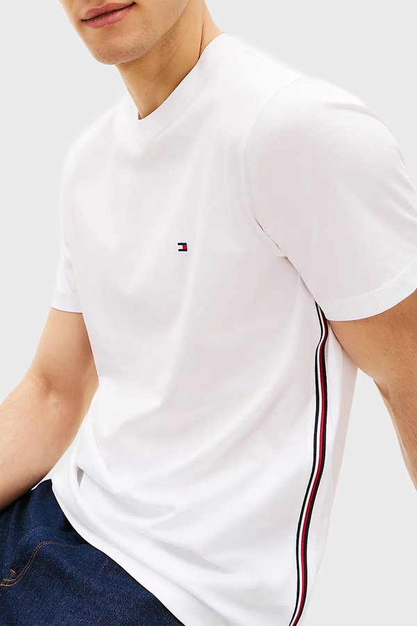 Tommy Hilfiger Erkek Bisiklet Yaka T-shirt Beyaz