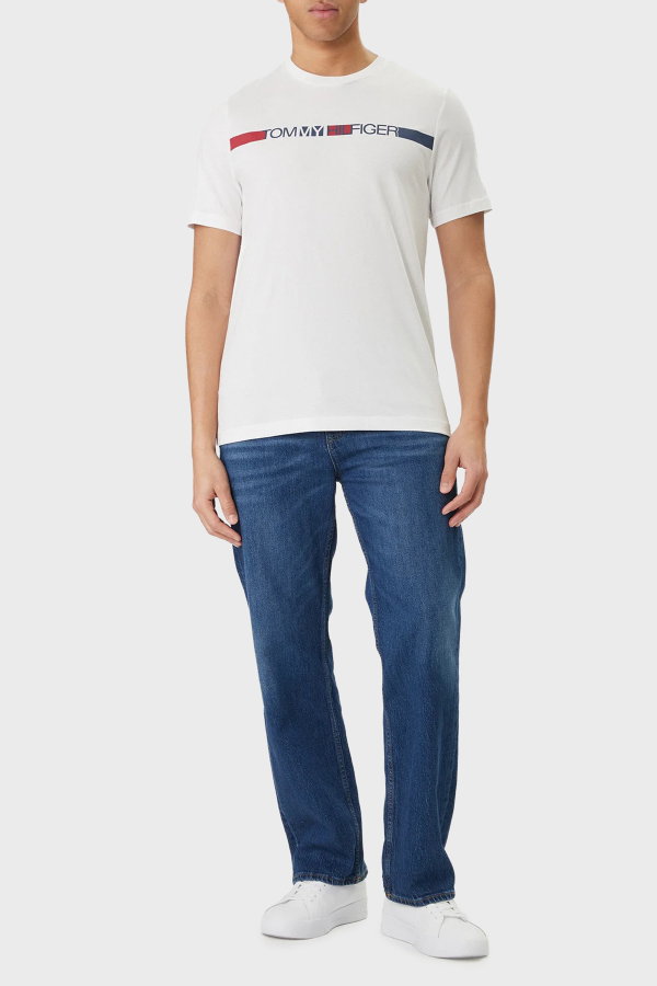 Tommy Hilfiger Erkek Bisiklet Yaka T-shirt Beyaz