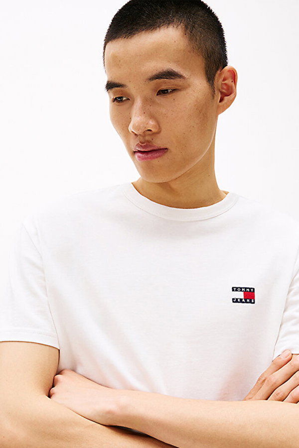 Tommy Hilfiger Erkek Bisiklet Yaka T-shirt Beyaz