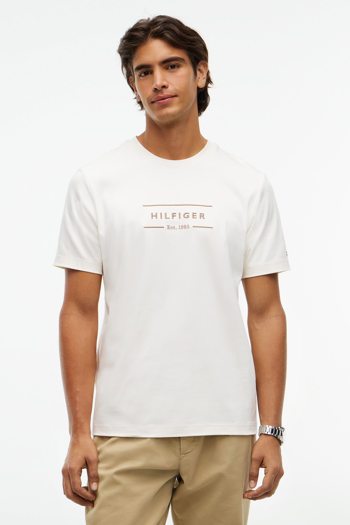 Tommy Hilfiger Erkek Bisiklet Yaka T-shirt EKRU