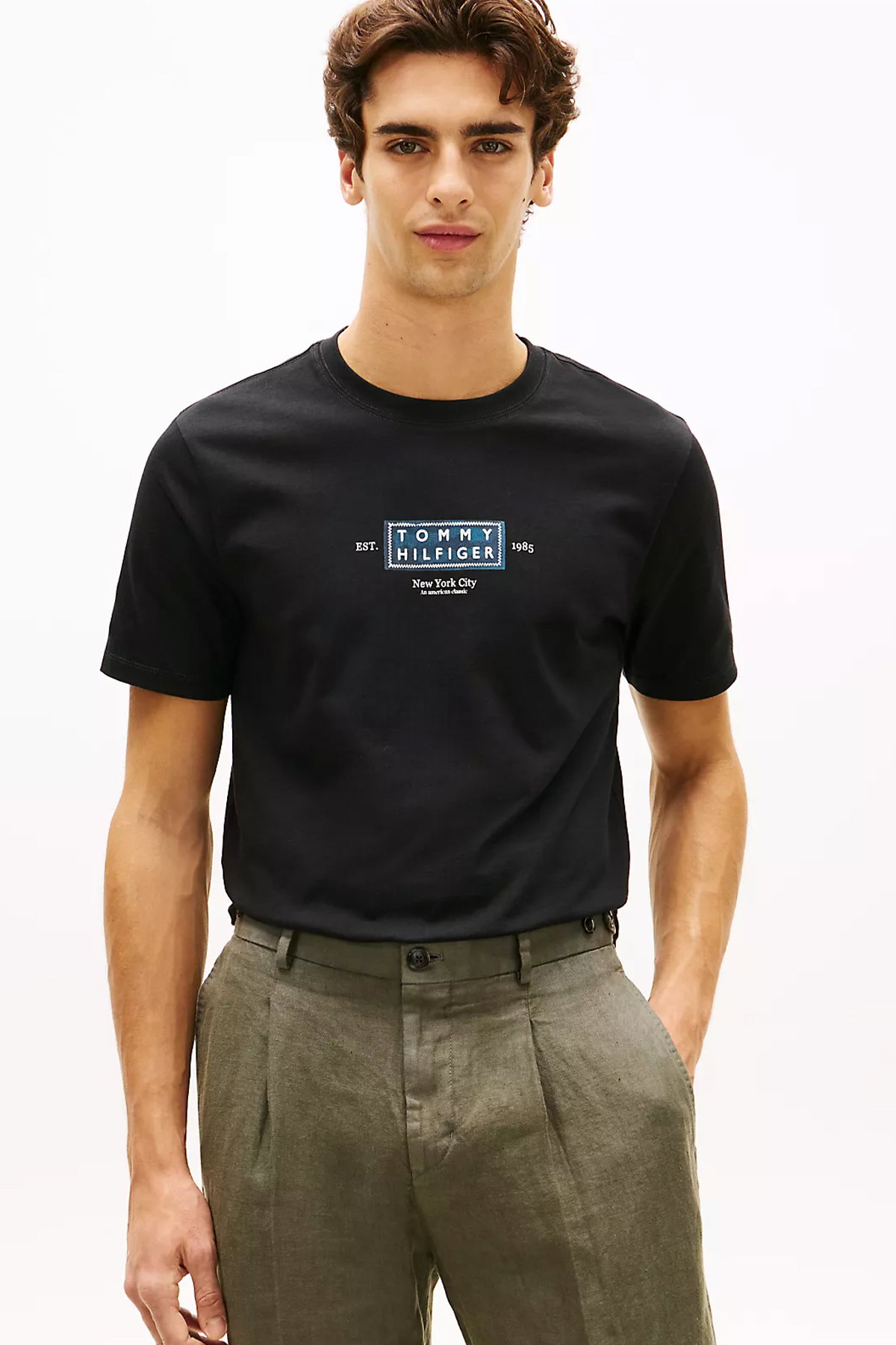 Tommy Hilfiger Erkek Bisiklet Yaka T-shirt SIYAH
