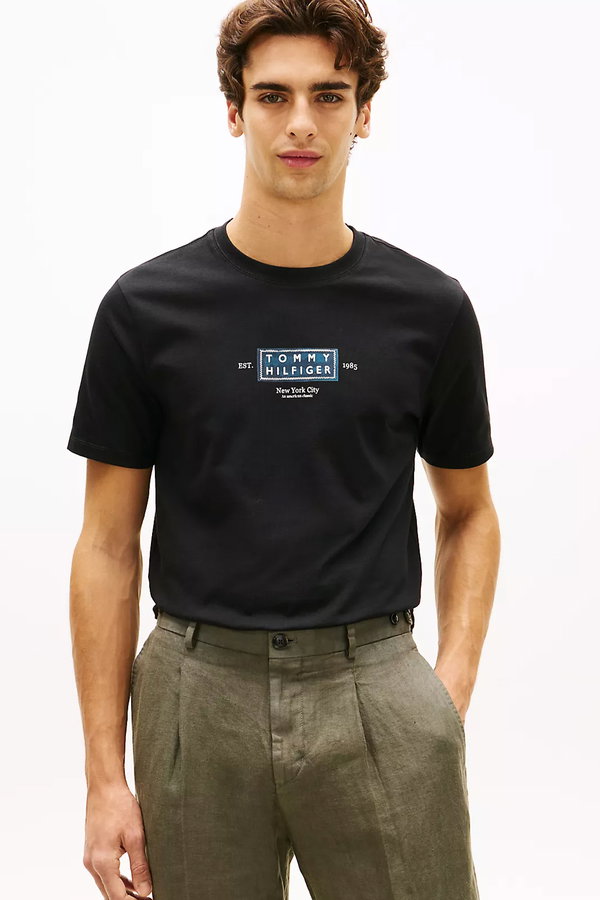 Tommy Hilfiger Erkek Bisiklet Yaka T-shirt SIYAH