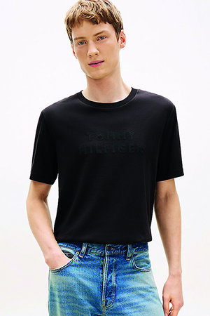 Tommy Hilfiger Erkek Bisiklet Yaka T-shirt SIYAH