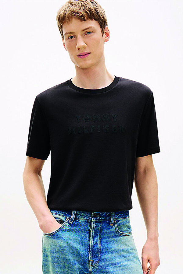 Tommy Hilfiger Erkek Bisiklet Yaka T-shirt SIYAH