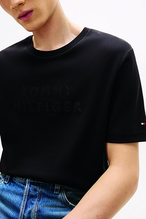 Tommy Hilfiger Erkek Bisiklet Yaka T-shirt SIYAH