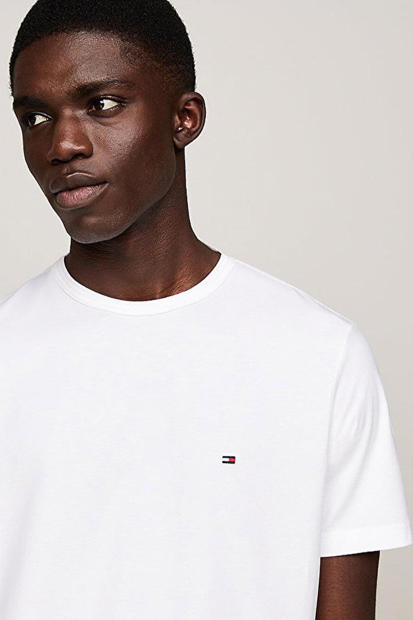 Tommy Hilfiger Erkek Bisiklet Yaka T-shirt Beyaz