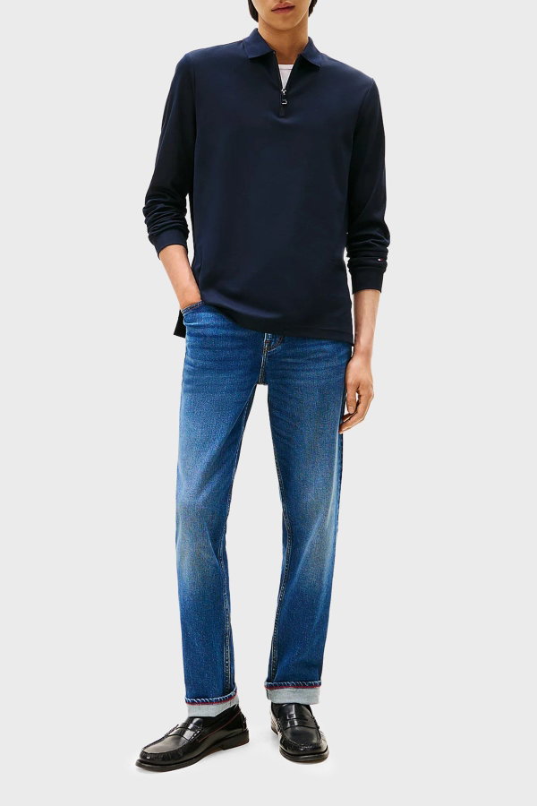 Tommy Hilfiger Erkek Polo Yaka Uzun Kollu T-shirt LACIVERT