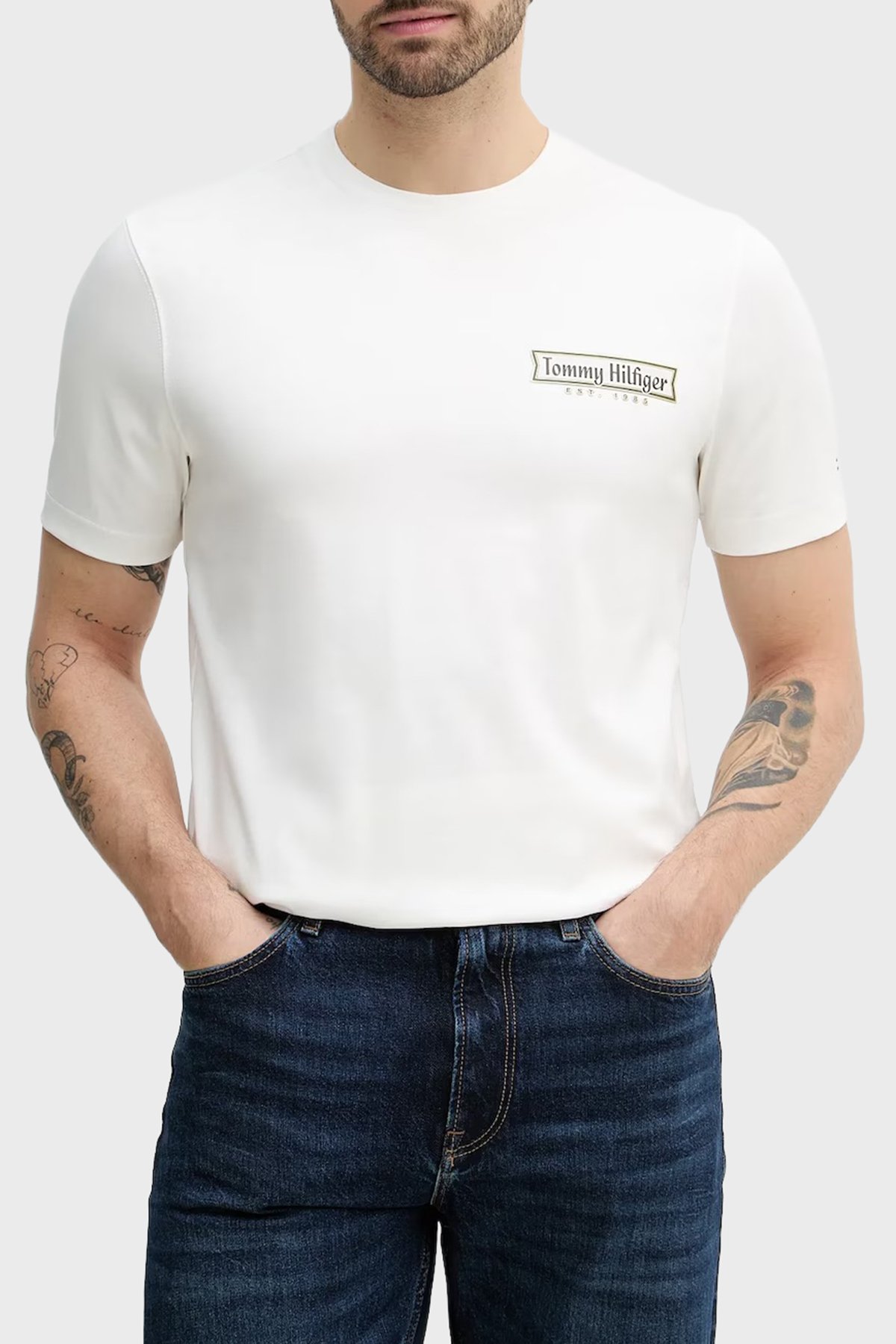Tommy Hilfiger Erkek T-shirt EKRU