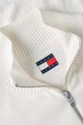 Tommy Hilfiger Erkek Yarım Fermuarlı Dik Yaka Kazak Beyaz