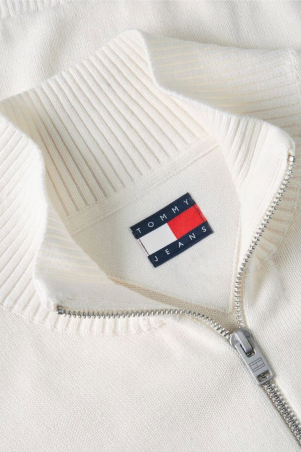 Tommy Hilfiger Erkek Yarım Fermuarlı Dik Yaka Kazak Beyaz