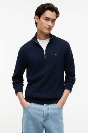 Tommy Hilfiger Erkek Yarım Fermuarlı Dik Yaka Kazak LACIVERT